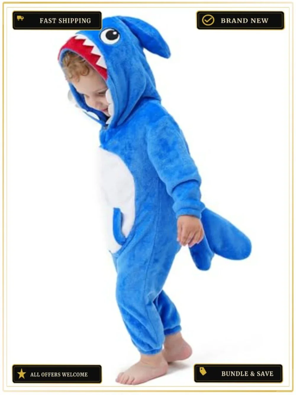 Baby Toddler Shark Onesie Halloween Costume Flannel Romper